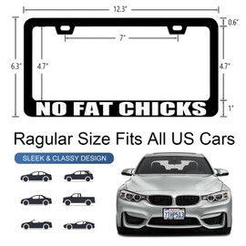 License Plate Frames No Fat Chicks Metal License Plate Frame with Screws Funny License Plate Cover Holder 6.3 X 12.3 inch for Car Decoration for Women Men LICEPLAME