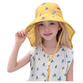 Kids Summer Sun Hat with Neck Flap - Lightweight Beach Hat for Boys & Girls, Beach & Outdoor Play (3-12 Years)(Yellow)