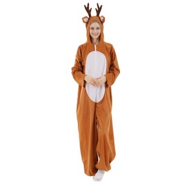 maxToonrain Onesies for Women Reindeer,Adult Christmas Fancy Dress Outfits Funny Fluffy Reindeer Costume Xmas Pyjamas Pjs Outfit for Womens(Khaki,M)