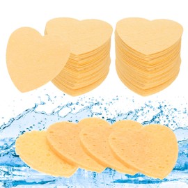 uxcell 120 Count Compressed Facial Sponges Heart-Shaped Face Cleansing Sponges Pads for Daily Skincare Routines at Home, Kitchen, Travel, Orange