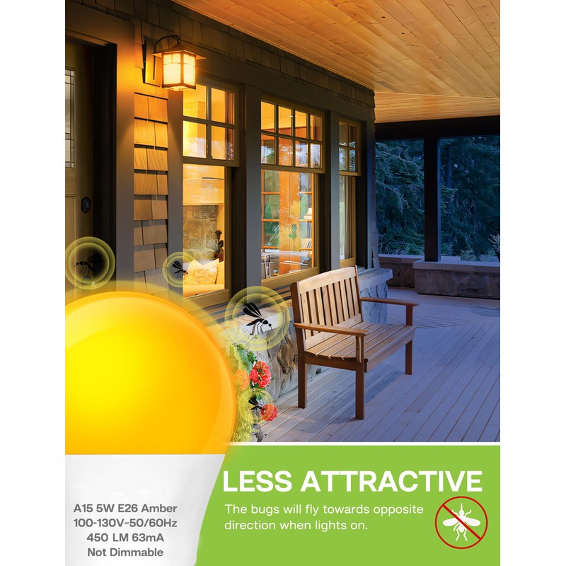 LED Amber Light Bulbs, 40W Equivalent A15 LED Bulb, 5W