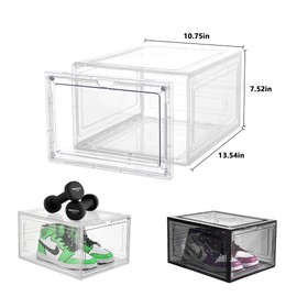 Attelite Upgrade 12pack Shoe Box Storage Containers,Thicken Sturdy Clear Stackable Plastic Shoe Organizer Box with Magnetic Door, X-Large Drop Front Shoe Box