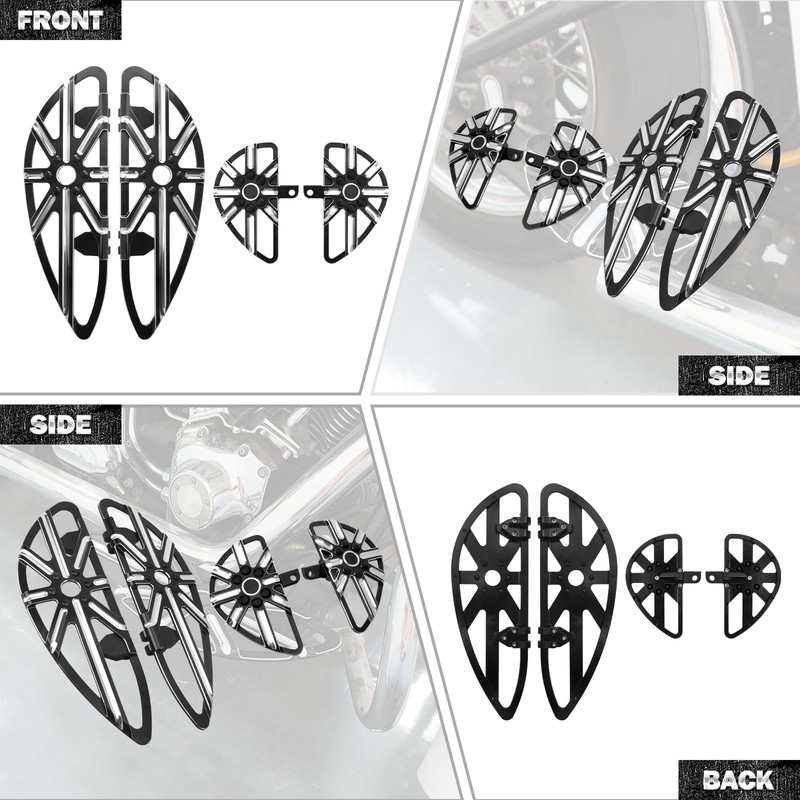 HDBUBALUS Motorcycle Footboards Driver Passenger Floorboards CNC Wide Footpegs Set
