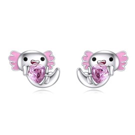 VONALA Axolotl Earrings 925 Sterling Silver Mexican Axolotl Stud Earrings Cute Animal Jewelry Gifts for Women Teen Girls Daughter, Sterling Silver