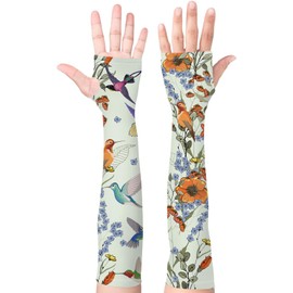 Gardening Sleeves for Women Farm UV Sun Protection Anti-Scratch Cooling Sleeves with Thumb Hole Arms Cover Outdoors (Light Green Bird)