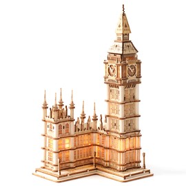 ROBOTIME 3D Puzzle for Adults Wooden Craft Kits for Teens DIY Construction Model Kit with LED Light to Build Educational Big Ben Set Toys Birthday Gifts