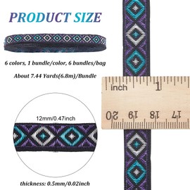 BENECREAT 6Pcs 45 Yards/41.15m Vintage Jacquard Webbing, Sewing Decorative Webbing, 0.5 Inch/12 mm Wide Mixed Colour Jacquard Trim for Sewing, Crafts and Upholstery