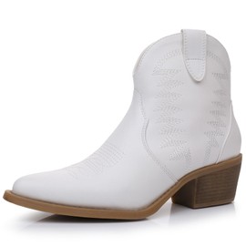 GLOBALWIN Women's White Cowboy Boots Cowgirl Ankle Booties For Women Size 8M