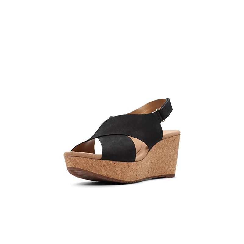 Clarks Women's Annadel Eirwyn Wedges, Black Nubuck, 8 W