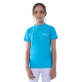 TIZAX Girls' Short-Sleeved UV Swimming Shirt Children's Swimming Shirt UPF 50 + Quick-Drying Rash Guard, blue
