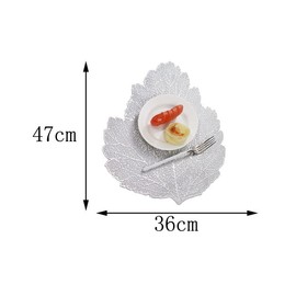 Hosoncovy Leaf Shaped Placemats Set of 4 ,Table Mats Set Washable PVC Non-Slip Heat Resistant Table Place Mats Dinner Mats Leaf Hollow Decorative Placemat for Home Kitchen Dinning Table (Silver)