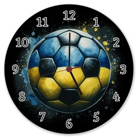 speecheese Football Ukraine Flag Wall Clock Aluminium Euro 2024 Europe National Colours Blue Sporty Decoration for Fans of the Ball Game