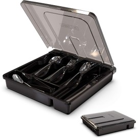 Silverware Organizer with Lid, Covered Utensil Tray for Kitchen Drawer and Countertop, Plastic Cutlery and Flatware Storage Box for Spoons Forks Knives Holder Case, BPA Free Flatware (transparent)