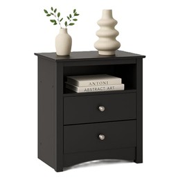 Prepac Sonoma 2 Drawer Nightstand: Elegant Bedroom Furniture, Bedside Table with Open Shelf, 23.25"W x 16"D x 28"H, Black