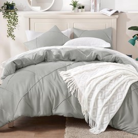 BYSURE 3 Pieces Queen Comforter Set(Grey), Lightweight Bedding Set with 2 Pillow Shams, Down Alternative Diamond Stitched Bedding Comforter for All Season