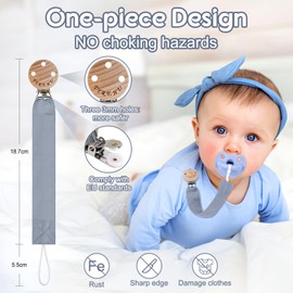 TYRY.HU Dummy Chain Girls Fabric Dummy Chain Clips Boys Soft Fabric Polyester Dummy Holder Set Wooden Dummy Strap Cotton Dummy Strap for Newborn Gift Pack of 4