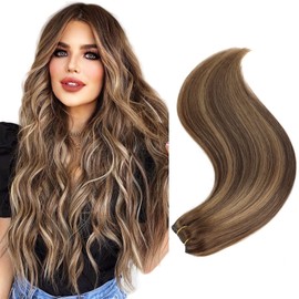 14" Clip in Remy Human Hair Extensions Chocolate Brown to Caramel Blonde Balayage Human Hair Extensions, Double Weft Thickness to Ends, 100% Human Hair Extensions for Women, 6 Pieces 70g / 2.45oz.