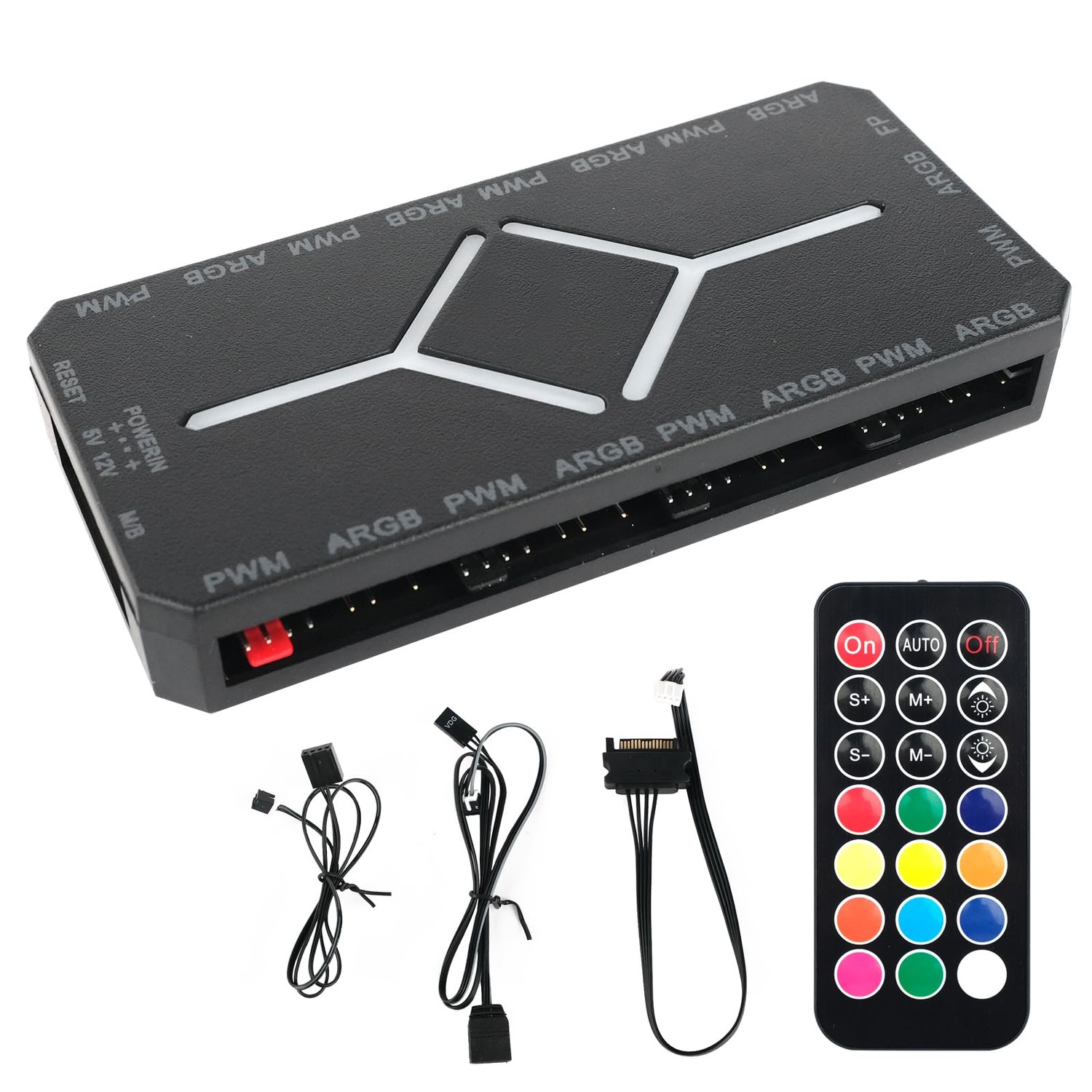 ARGB PWM Fan Hub, Addressable 5V-3PIN 2-in-1 RGB Computer PC Case Fan ...