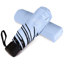 WAUPPY Small Travel Umbrella Compact for UV Protection Light Purse Size Umbrellas for Sun Rain Portable for Backpack Blue