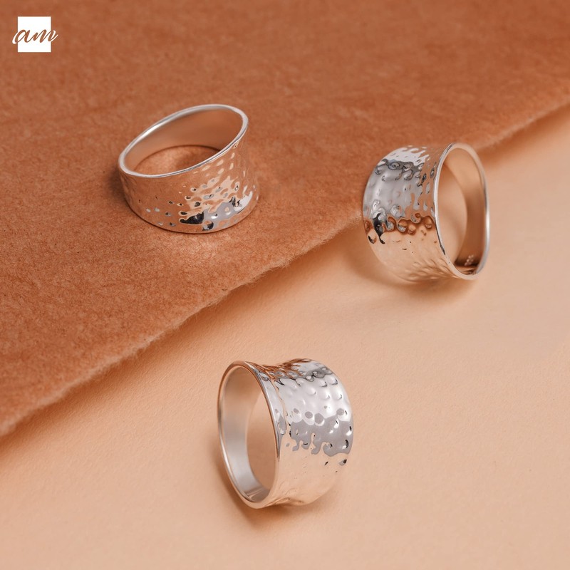 Amberta Women's Hammered Ring 925 Sterling Silver, Sterling Silver