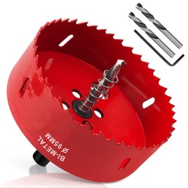 Yeepeo Hole Saw 95 mm, Universal HSS M42 Bi-Metal Hole Saws, Circular Hole Saw with Hex Shank and Drill Bit Set Drill Bit for Wood, Drywall, Plastics, 1 Piece Red