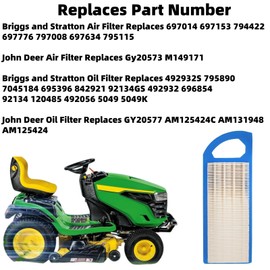698083 697153 Air Filter Tune Up Kit Fits for Briggs and Stratton 795115 794422 697014 697776 14-17.5HP Engine Parts for John Deere GY20573 L100 LA100 LA110 L105 LA105 L107 L108 LA115 Lawn Mower