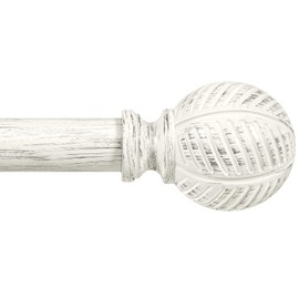 Zeerobee Wood Curtain Rods for Windows 66 to 120, 1 Inch Heavy Duty Drapery Rods with Imitation Wood Grain Leaf Pattern Finials, Indoor/Outdoor Modern Curtain Pole, 32"-120", White