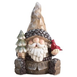 Current Christmas Gnome with Cardinal Figurine - 8 Inch Tall, Holiday Table-top Decor, Resin