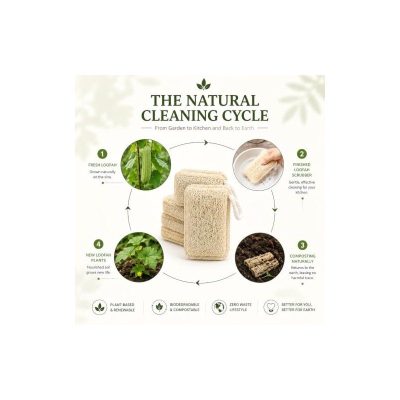 Esponja de lufa natural KUMARI KULTURE (Paquete de 4) Multiusos
