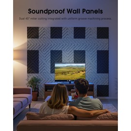 Woovio Sound Proof Foam Panels for Walls, 12 Pack Self-Adhesive Acoustic Panels, 12" X 12" X 0.4" Soundproof Wall Panels for Door, Ceiling, Home Office Black