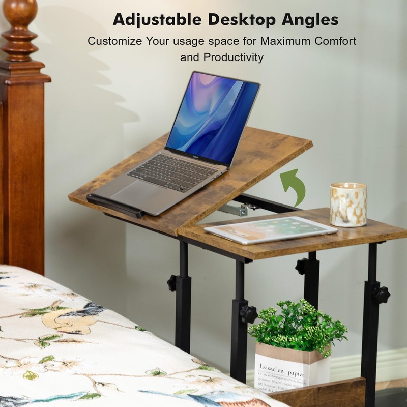Hadulcet Adjustable C Table with Charging Station, Tiltable Desk C