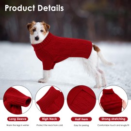 Preferhouse Dog Sweaters for Medium Dogs Girl, Turtleneck Long Sleeve Knitted Dog Sweater, Fall Winter Warm Pet Sweaters for Medium Large Dogs, Solid Pull-on Pets Sweatshirt Dachshund, Red M