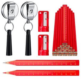 20 Construction Pencil Carpenter Pencil with 2 Pencil Sharpener and 2 Silicone Heavy Duty Retractable Holder Flat Hard Octagonal Woodworking Pencil Cutter Marking Tool Set (Red and Black Refill)