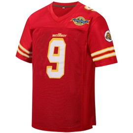 kioken Waterboy Jersey Bobby Boucher #9 Adam Sandler Mud Dogs Bourbon Bowl Football Jerseys (US, Alpha, Small, Regular, Regular, Red)