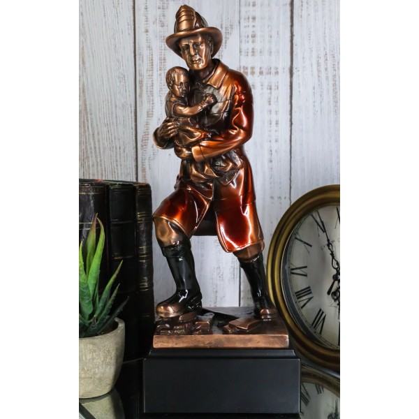 Men of Duty 911 Fireman Fire Fighter Saving Child Bronze