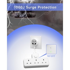 LIPWEL Surge Protected Extension Lead - 3 Way Multi Socket with Main Switch & Rotating Connector, 13A 3250W Heavy Duty Power Strip, White