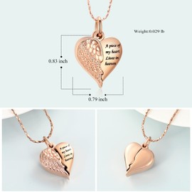 Imrsanl Heart Cremation Urn Necklace Pendant for Human Ashes - A Piece of My Heart Lives in Heaven Memorial Keepsakes Cremation Jewelry (Locket-Rose Gold)