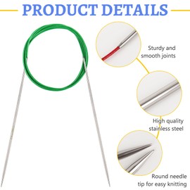 Reessy 2.5 mm Circular Knitting Needles 120 cm Long, Stainless Steel Round Knitting Needle with Flexible Cable, Round Needles with Size Marked, Fixed Circular Knitting Pins for Knit Project