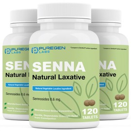 Puregen Labs Senna 8.6 mg Tablets (120 Count) – Natural Sennosides Vegetable Laxative for Constipation, Bloating, Gas, Irregularity Relief