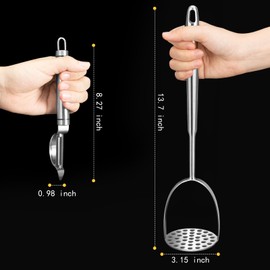 VOOVAO Long Potato Mashers with Peeler,The Long Handle Should Not Be Burned,Easy To Clean Potato Masher Stainless Steel,Size:L