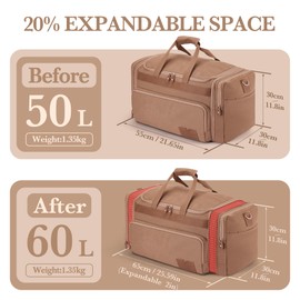 SHOWKOO Duffle Bag for Travel 60L Expandable Canvas Travel Bag Durable Vintage Weekender Overnight Carry On Bag for Men(Khaki)