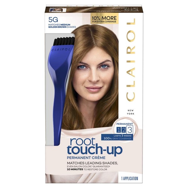 Clairol Root Touch-Up Permanent Hair Color Creme, 5G Medium Golden Brown, 2 Count