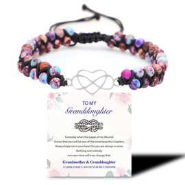 For Granddaughter, Infinity Heart Bracelet, Double Layer Natural Jasper and Emperor Stone Beaded Wrap Bracelet, Adjustable Hand, Woven Design, Thoughtful Christmas or Birthday Gift for Granddaughter (Infinite love(black))