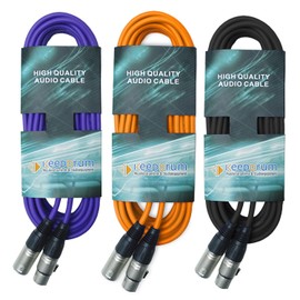 keepdrum Microphone Cable XLR 3 Pin 6m Orange Purple Black Pack of 3