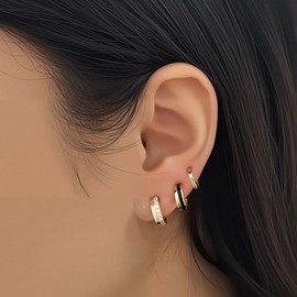 Nearawing 3 - Piece Tiny Earrings Studs Set for Women - Hypoallergenic 925 Sterling Silver, 14K Gold Plated, Cubic Zirconia Inlaid - Ideal for Multiple Piercings & All Occasions (Gold 3 Pairs hoop)