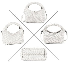 CAPTAIN VIKINGS Woven Handbag For Women, Small Metallic Purse with Detachable Crossbody Strap, Girls Daily Top Handle Bag (White)