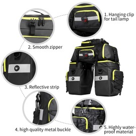 Huntvp Bike Pannier Bag Bicycle Rear Rack Bag Waterproof - 3 in 1 Cycling Multi Function Rear Seat Bag with Rain Cover