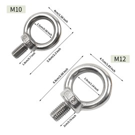 Pack of 7 M10 Stainless Steel 304 Eye Bolts, External Thread Ring Eye Bolts Round Ring Bolts, Eye Bolts, for Eye Bolts for Mounting and Suspension