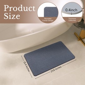 BSAOUTZ Stone Bath Mat, Natural Diatomaceous Earth Bathroom Rug, Super Absorbent, Quick Dry, Non-Slip Stone Mats for Bathroom, Kitchen, Entryway, Easy to Clean (Curve Dark Grey 1 Pack)