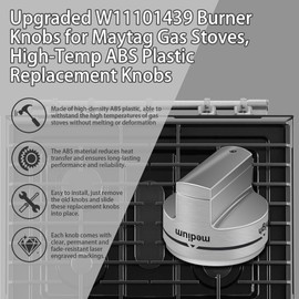 FIOQE 5PCS Upgraded W11101439 Burner Knobs for Maytag Gas Stoves, High-Temp ABS Plastic Replacement Knobs Replace MGR6600FZ0, MGR6600FB0, MGR6600FW0, MGR7700LZ1 & More